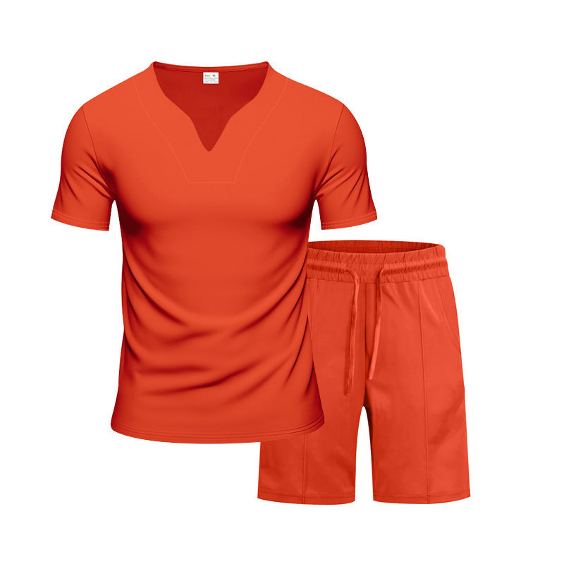 Herrer Sporty fritids-sæt med åndbart V-hals t-shirt og elastiske shorts Stilla