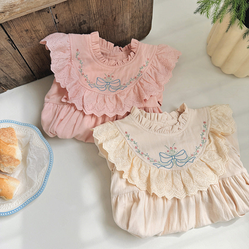 Pige vintage-inspireret flæsekjole med broderi Stilla