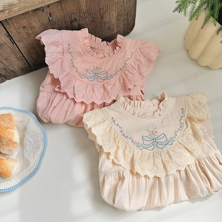 Pige vintage-inspireret flæsekjole med broderi Stilla