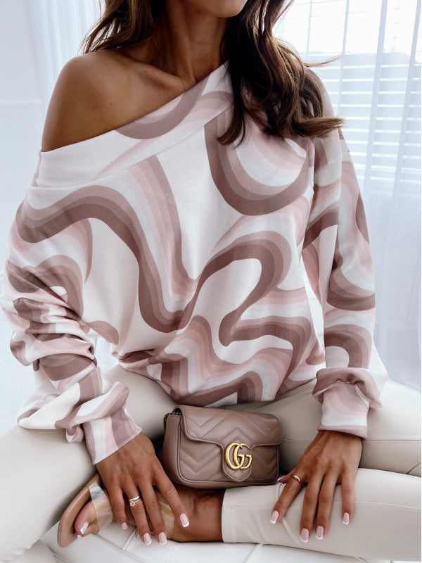 Dame Off-Shoulder Top med abstrakt mønster og afslappet snit Stilla