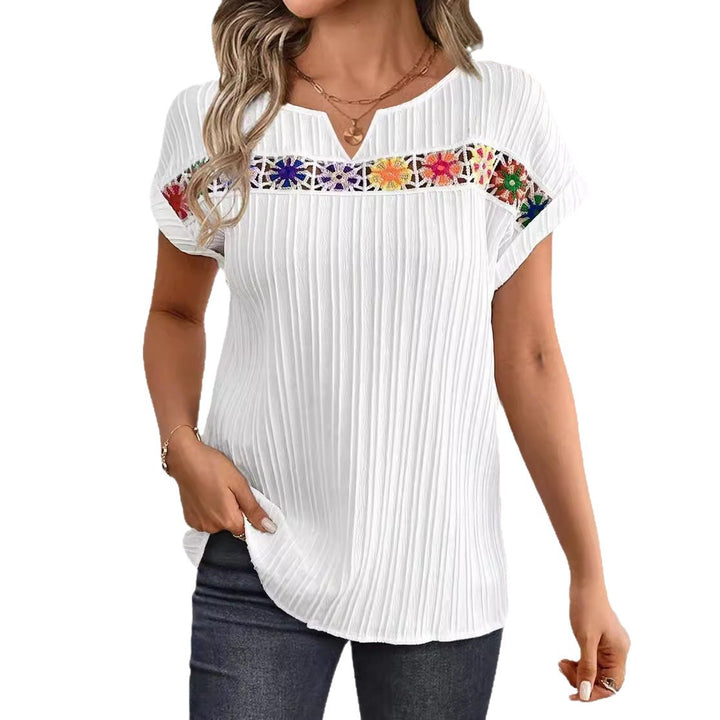 Dame elegant og luftig bluse med floral hæklede accent Stilla