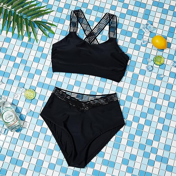 Dame Sporty Bikini med trendy Criss-Cross-top og høj talje Stilla