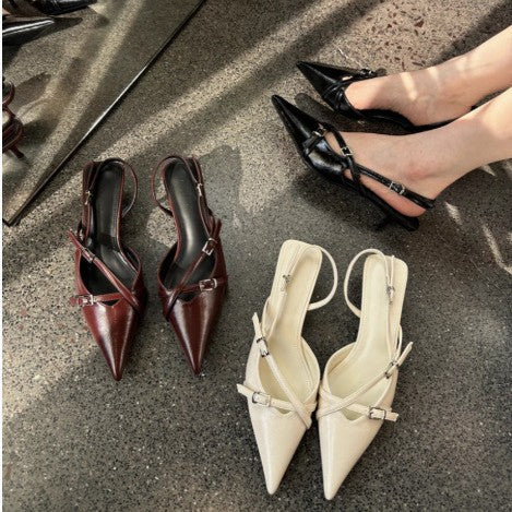 Dame Spids tå Slingback Hæle med justerbare Remme Stilla