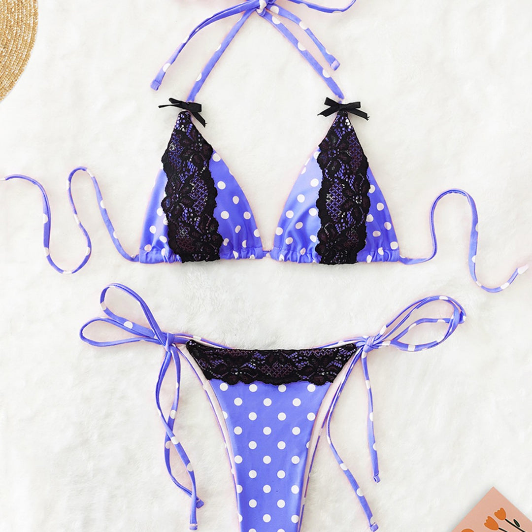 Dame triangel-bikini med legesyge prikker og spidse accenter Skovae