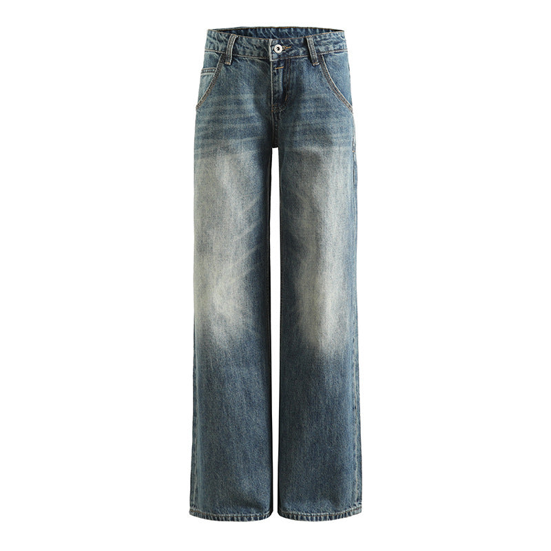 Dame bredden denim-bukser med høj talje og vintage-vask Stilla