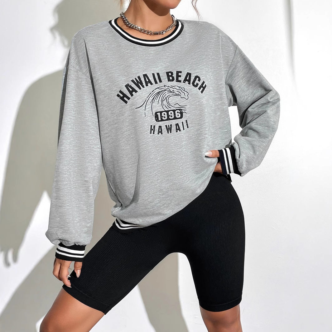 Kvinders afslappede sweatshirt med trykt Hawaii motiv og dropped skuldre Stilla