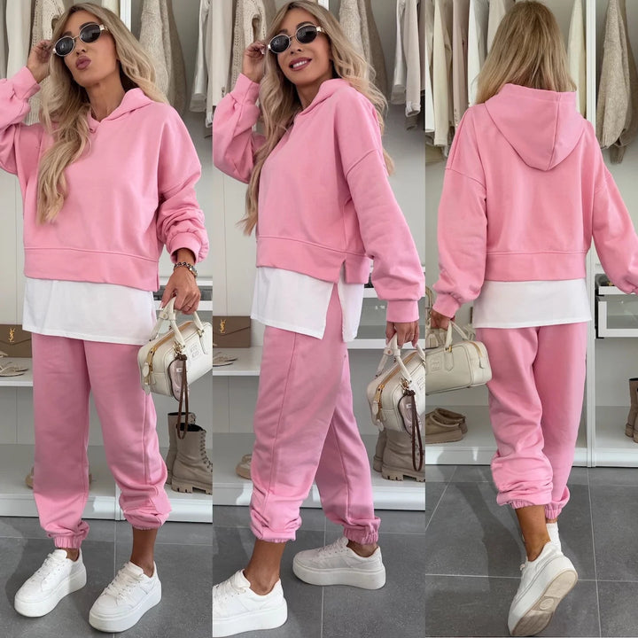 Dame afslappet hoodie og joggers sæt med praktiske lommer og elastisk taljeband
