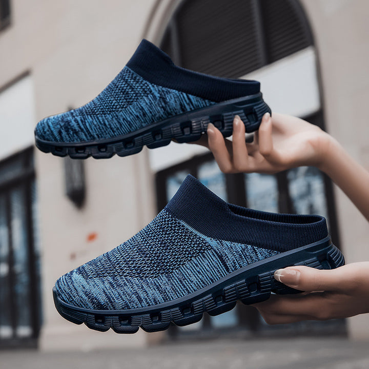 Unisex nan lette rejse-slip-on-mule med perforeret luftkammer-sål og sok-lignende strikskæft Skovae