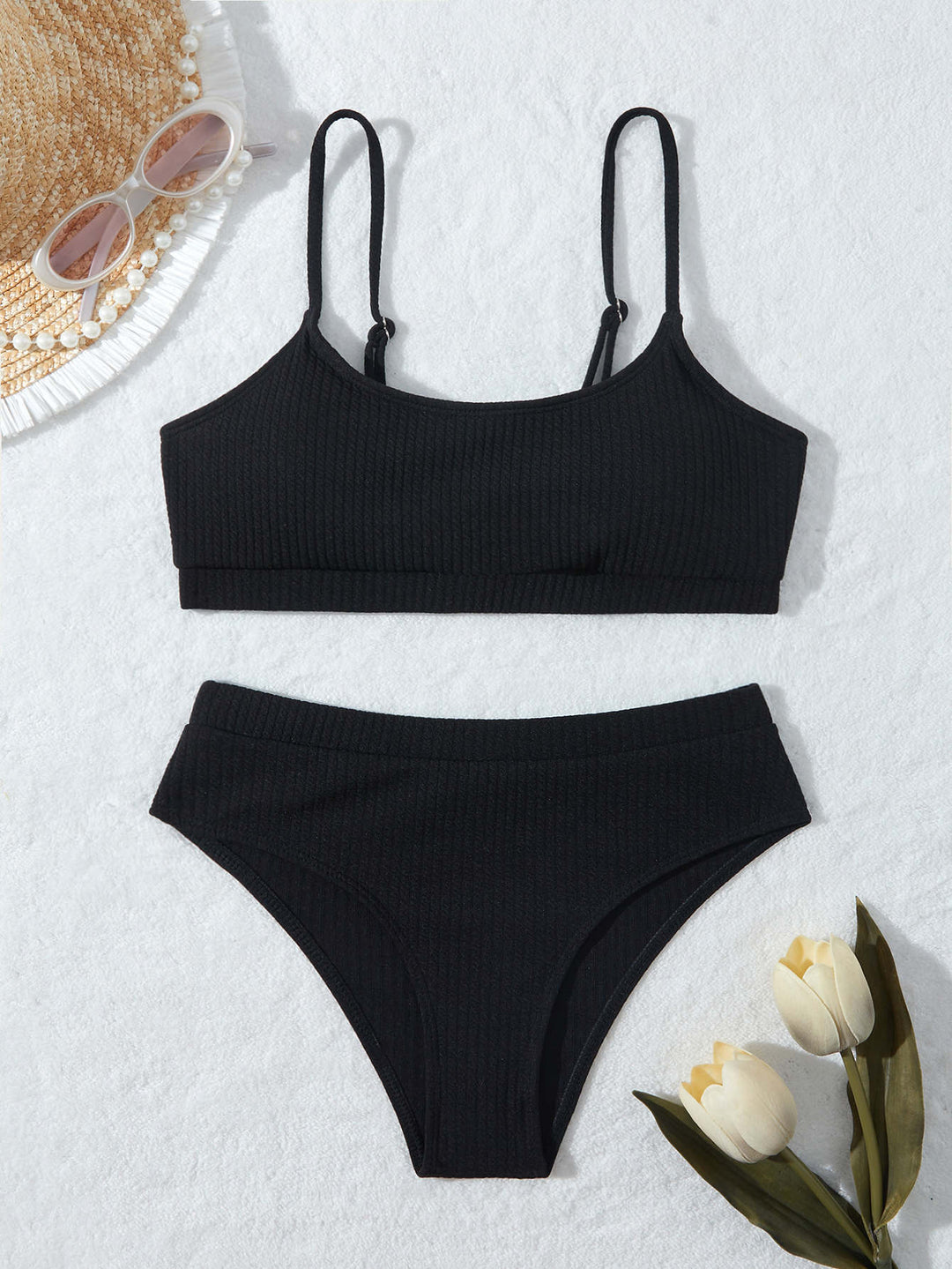 Dame Rib-Højtalje-Bikini-Sæt Stilla 1750839704