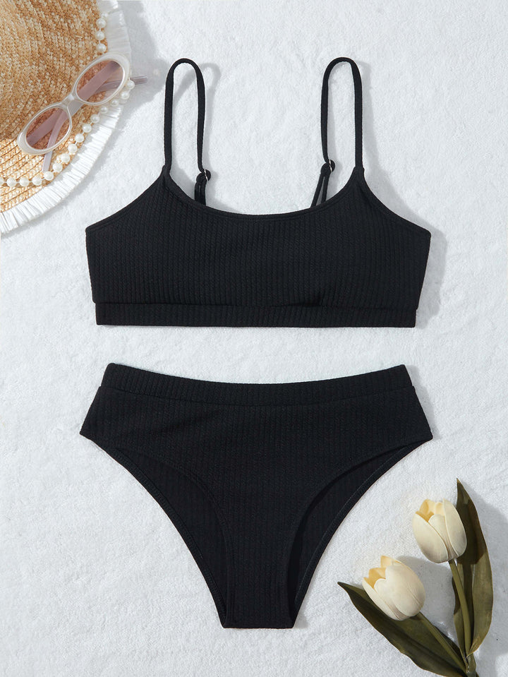 Dame Rib-Højtalje-Bikini-Sæt Stilla 1750839704
