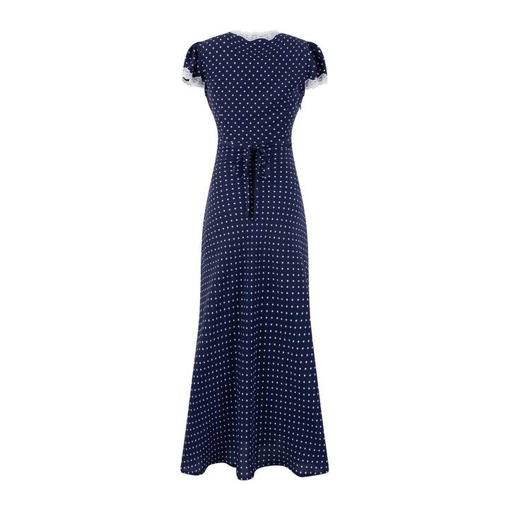 Dame Maxikjole med elegant spidsbort og legende polka-dot mønster Stilla