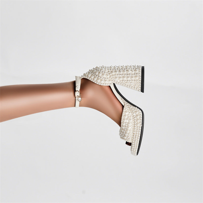 Femme Elegante Perle Blokhæl Sandaler Stilla