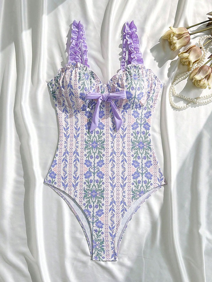Dame one-piece badedragt med legende blomsterdesign og ruffles detaljer Skovae