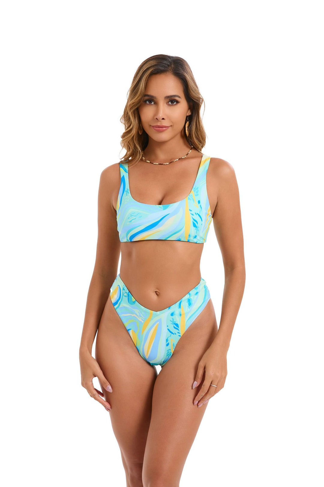 Dame bikini-sæt med trendy geometrisk design og høj benudskæring Stilla