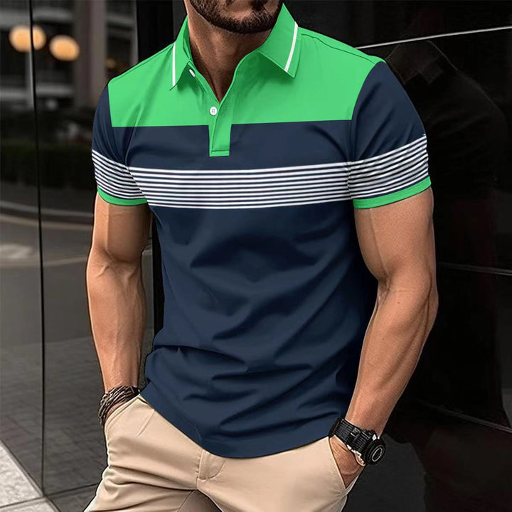 Herrer Korte Ærme Polo T-Shirt med stilfuldt Stribet Mønster og Elegante Detaljer Stilla