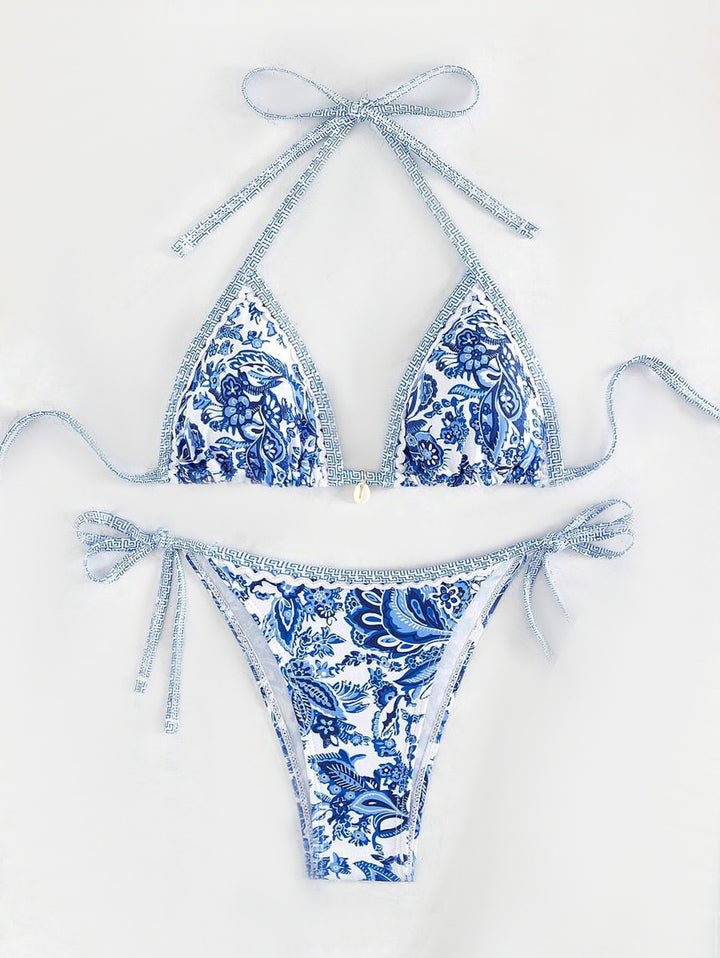 Dame Triangel-bikini med blomsteragtigt vintage-mønster Skovae