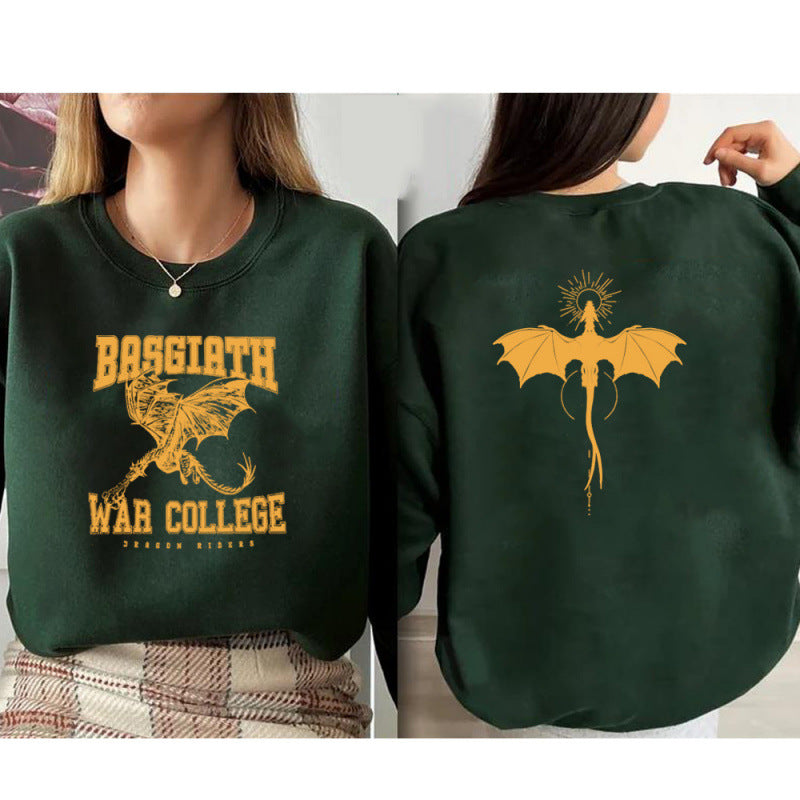 Kvinders sweatshirt med kreativ dragemotiv og unikt college design Skovae