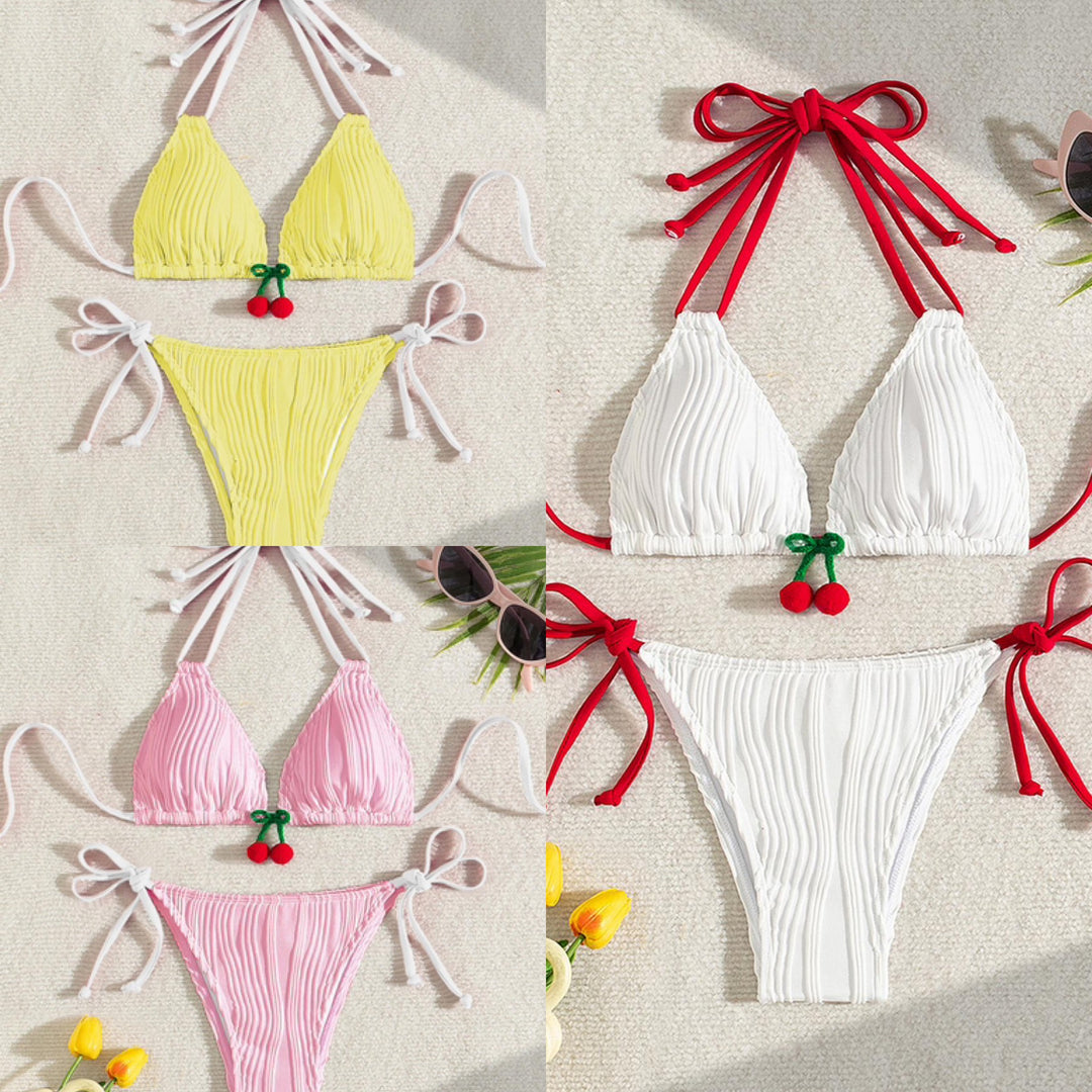 Dame Rib-design Triangle-bikini med legende kirsebær-detalje Skovae