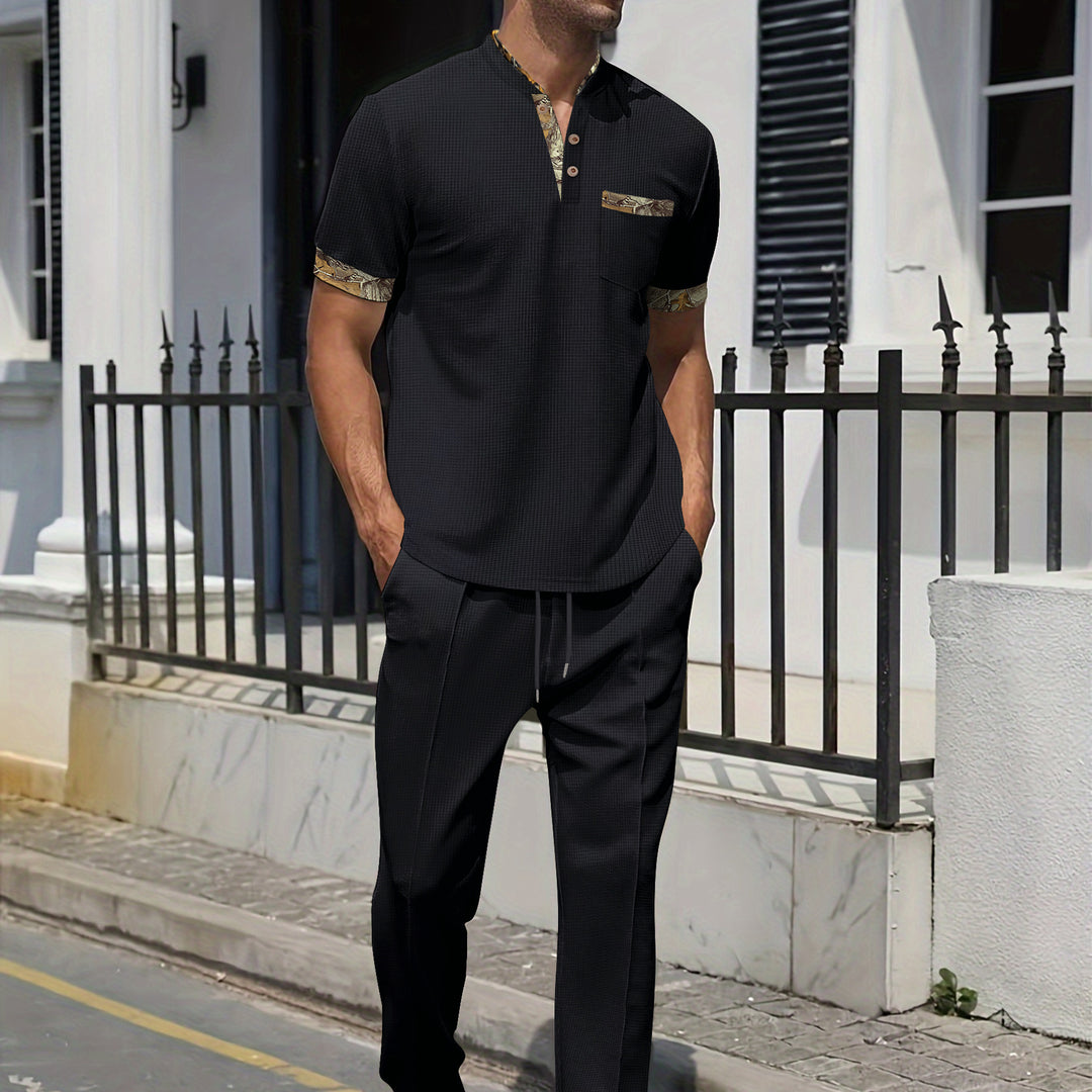 Herrer moderne fritids-outfit med elegant ståkrave og dekorative accenter Stilla