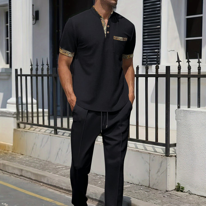 Herrer moderne fritids-outfit med elegant ståkrave og dekorative accenter Stilla