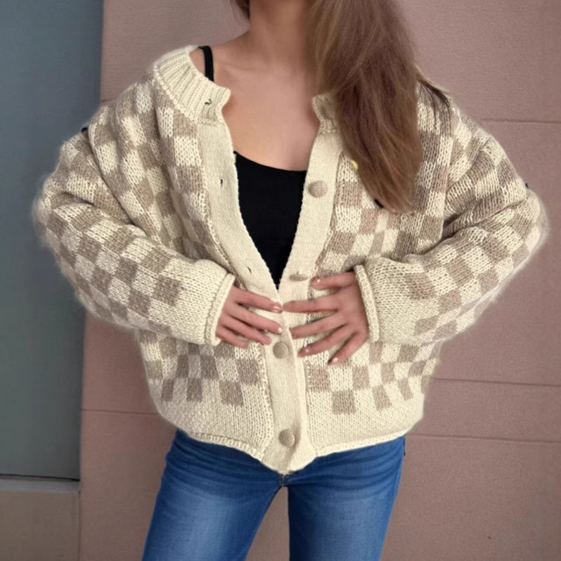 Kvinders mønstrede cardigan med store knapper og løs pasform Stilla