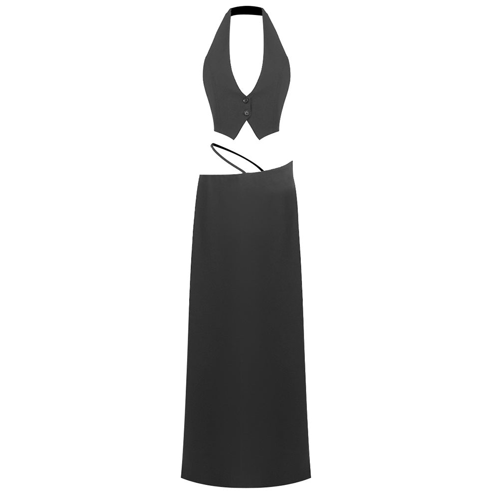 Dame To-delt Culotte-sæt med elegant Halter-nakkekæde og figursyet snit Stilla
