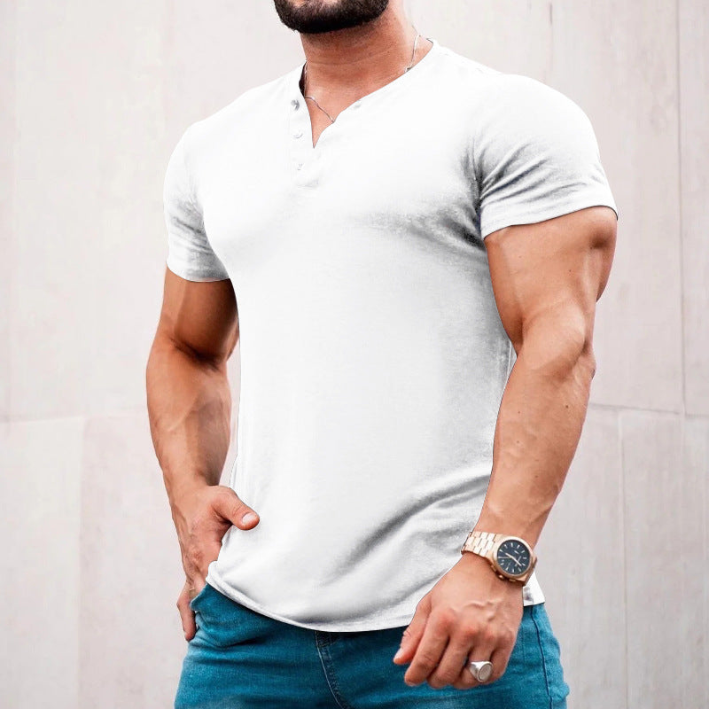 Herrer kortærmet Henley-shirt med dekorative knapper og kropsnær pasform Stilla