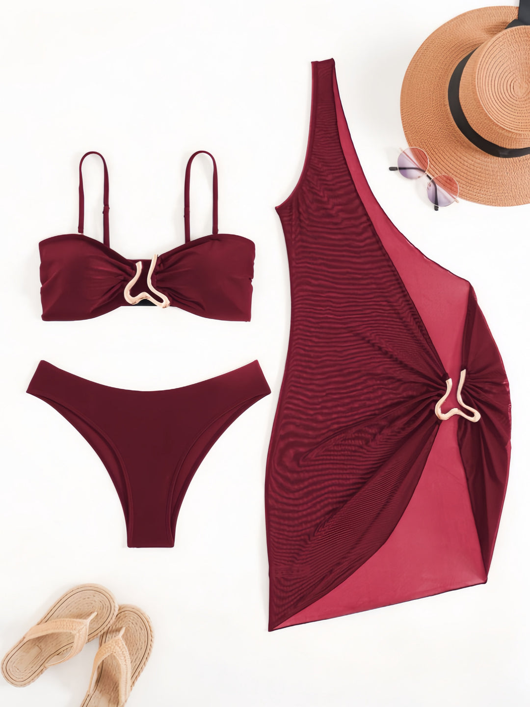 Dame Bandeau-bikini med gennemsigtigt cover-up Skovae
