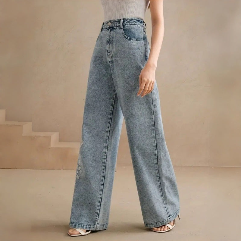 Dame Loose-Fit Jeans med blomsterbroderi Skovae