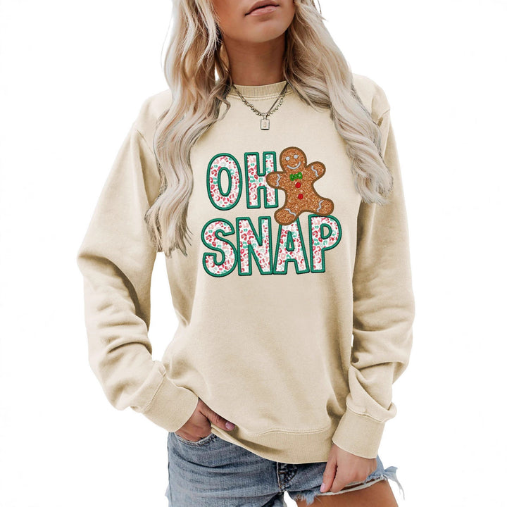 Kvinders sweatshirt med sjovt peberkagemand motiv og glitrende bogstaver Stilla
