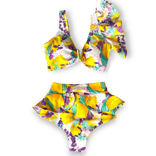 Dame bikini-sæt med smagfuld flæse-design og glad frugt-print Stilla