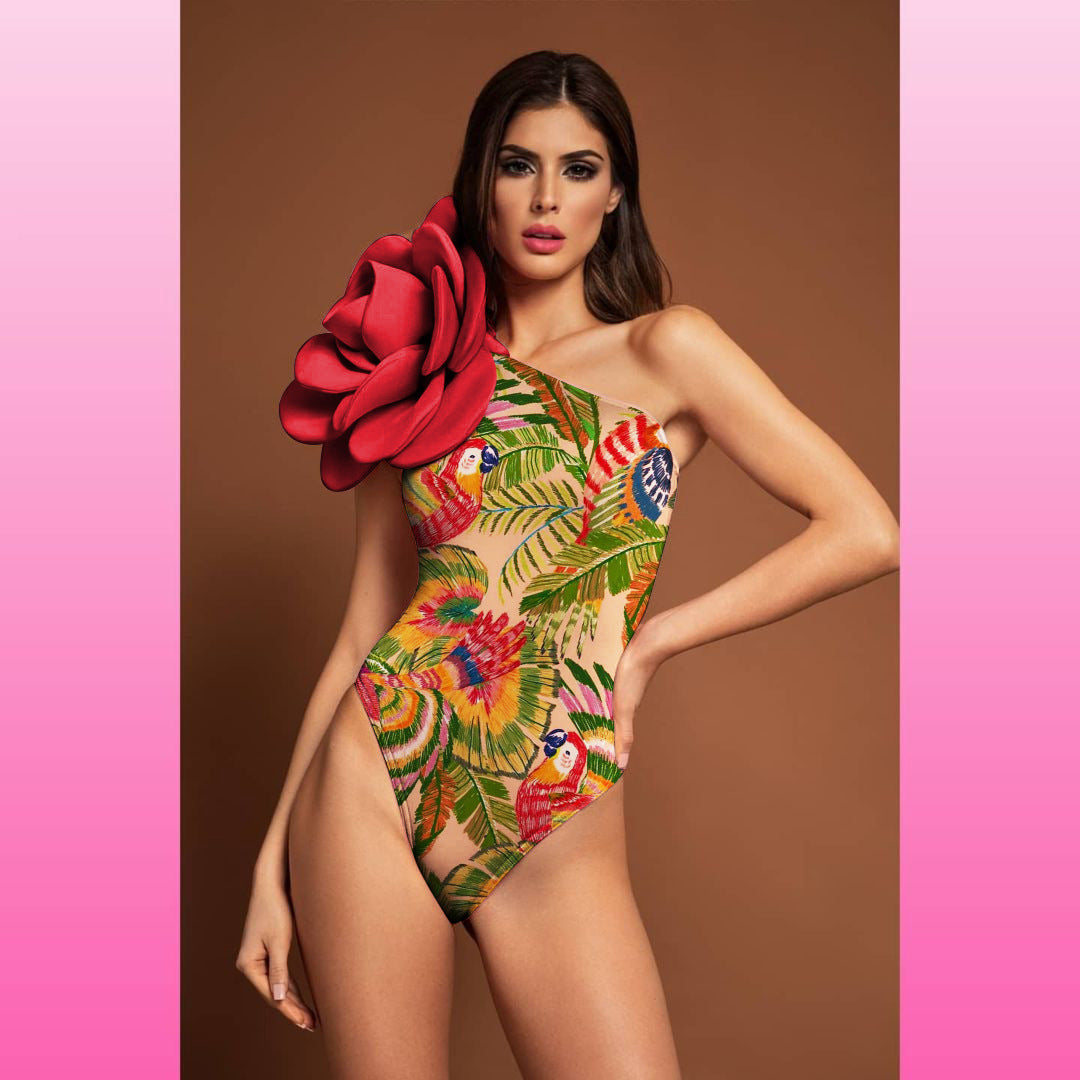 Dame én-delt badeshorts med floral 3D-design Skovae