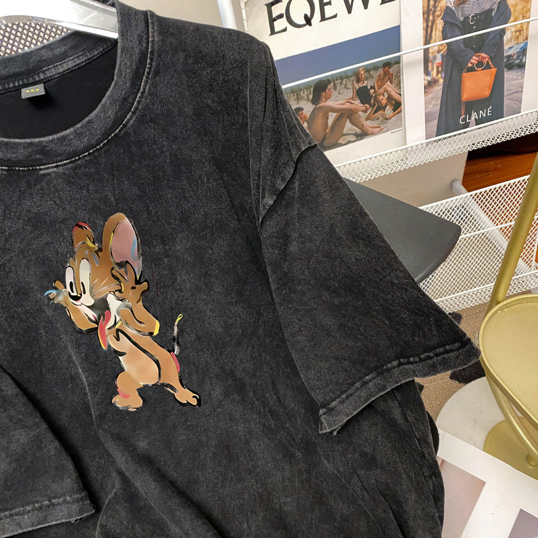 Dame T-shirt med trendy cartoon-motiv og afslappet oversized-snit Stilla