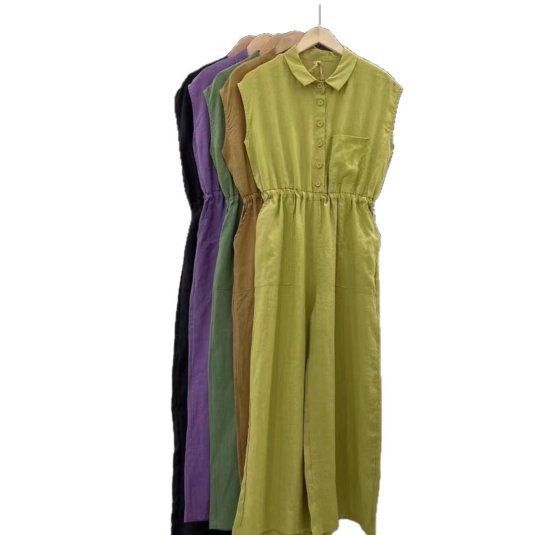 Femme Button-Up Maxi-Kjole med Taljebånd Stilla