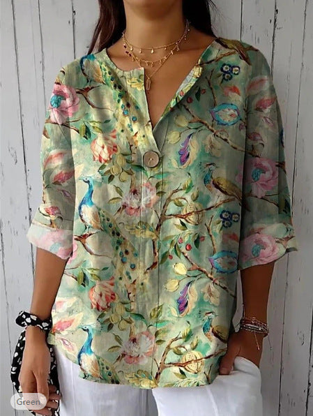 Dame luftig bluse med blomsterprint og knapdetalje Stilla