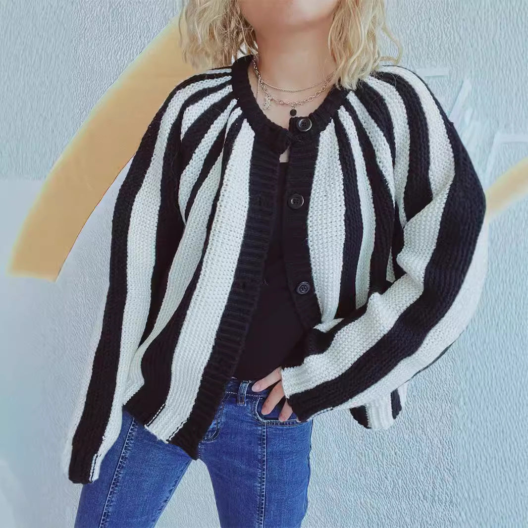 kvinders fashionable cardigan med vertikale blokstriber Stilla