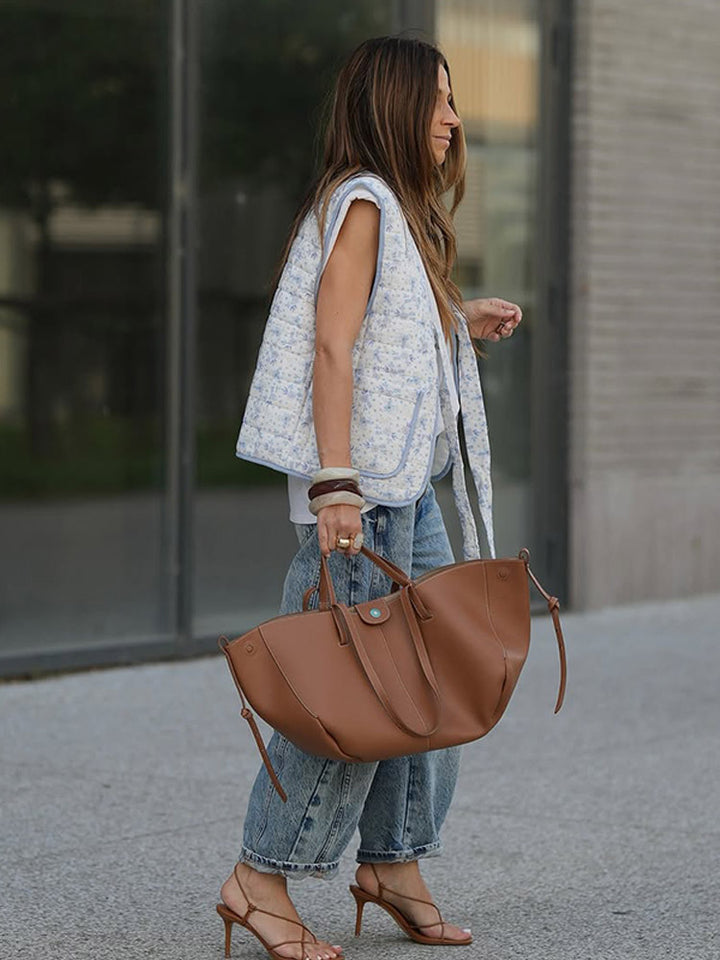 Dame afslappet oversized vest med blomster mønster Stilla