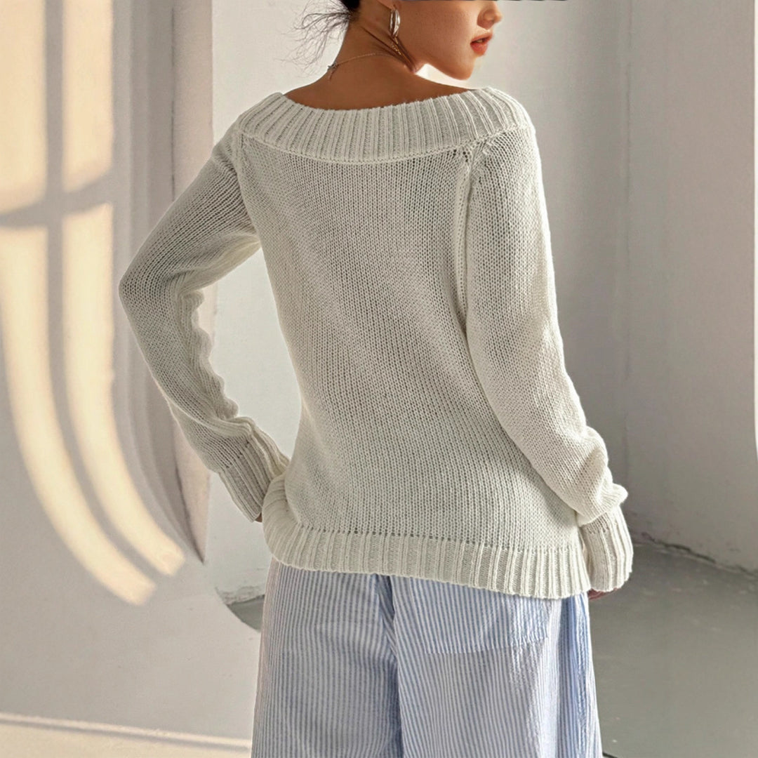 Kvinders strikket sweater med brede skuldre og struktureret mønster Stilla