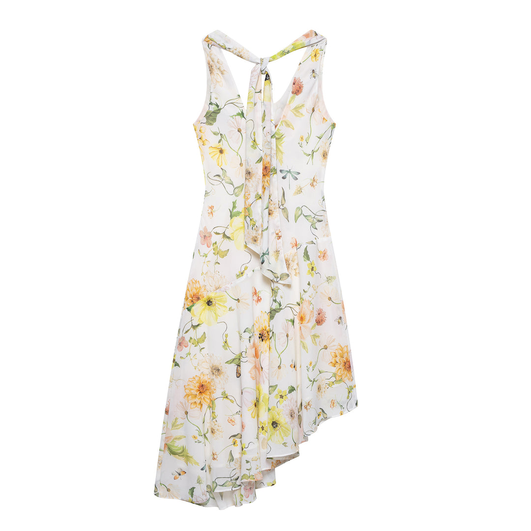 Femme Cowl Neck Floral Print A-Linje Kjole Stilla
