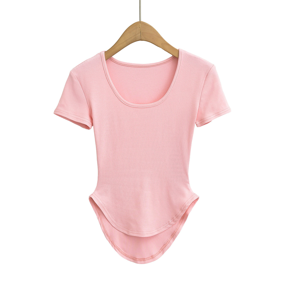 Dame Rund Hals T-Shirt med asymmetrisk kant og elastisk pasform Stilla