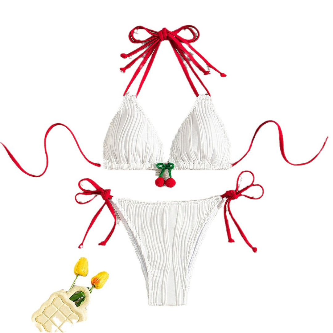 Dame Rib-design Triangle-bikini med legende kirsebær-detalje Skovae