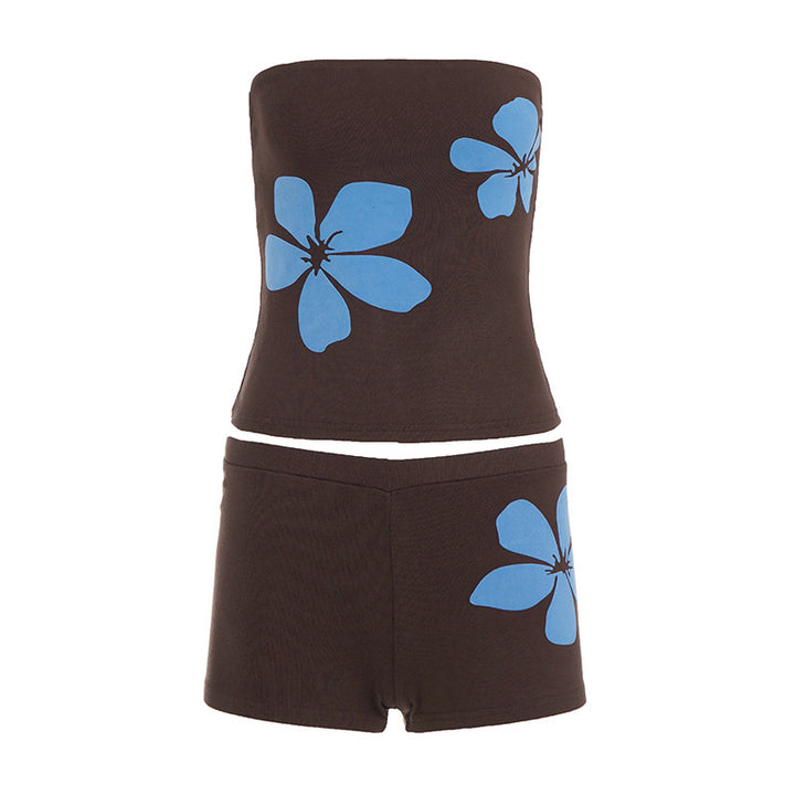 Dame korte leggings med blomstermotiv Skovae
