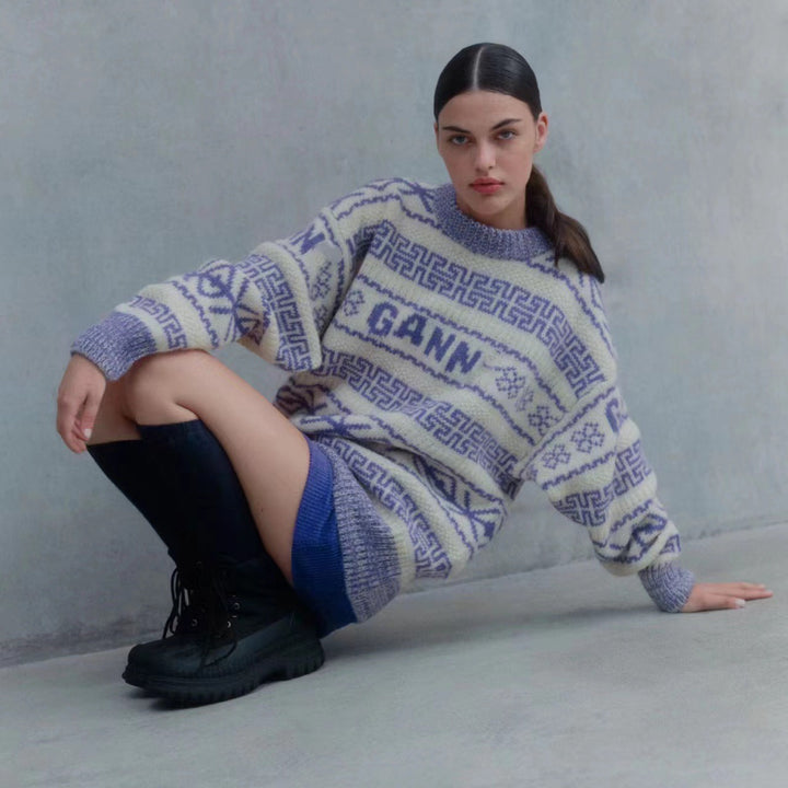 Dame Kunststrikpullover med geometrisk mønster og blød håndfølelse Stilla