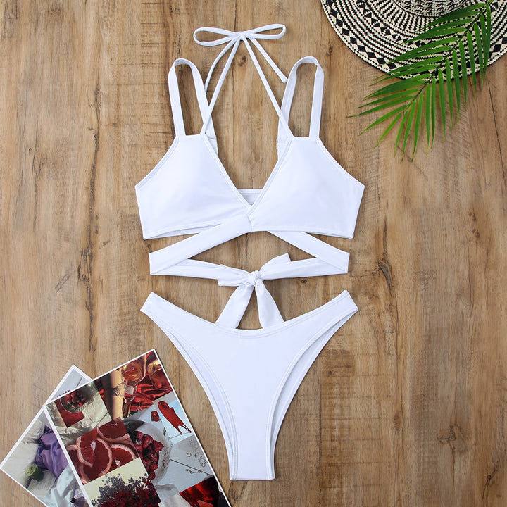 Dame Cropped Bikini-sæt med justerbare stropper og knude detalje Stilla