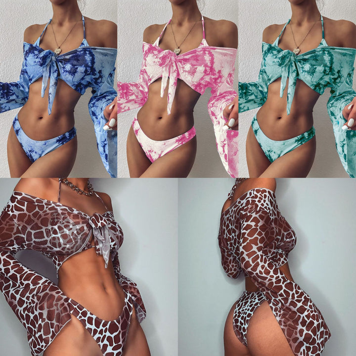 Dame bikini sæt med afslappet overtræk og frækt giraffemønster Stilla