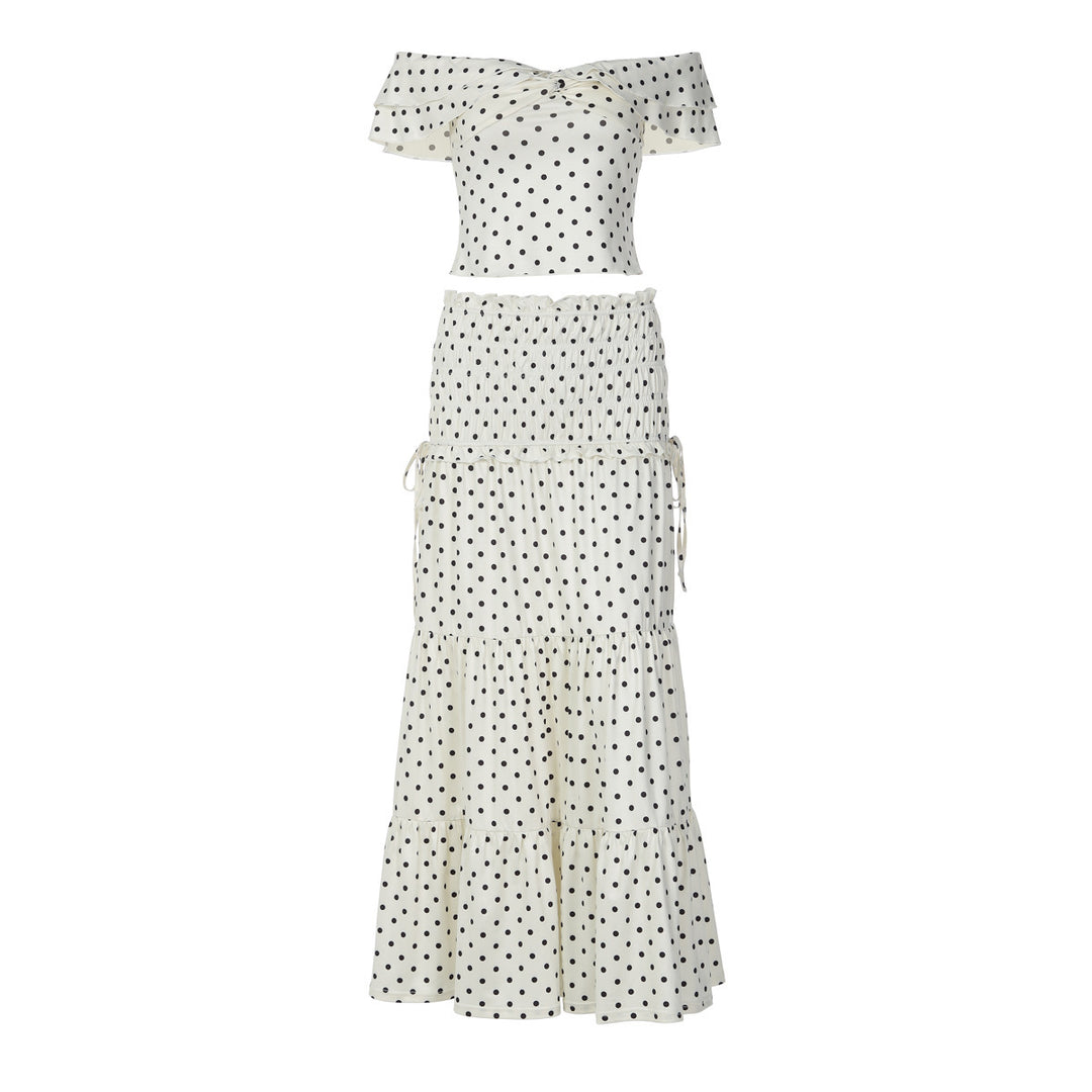 Dame To-delt Polka-Dots Sæt med skulderfri top og svajende nederdel Skovae