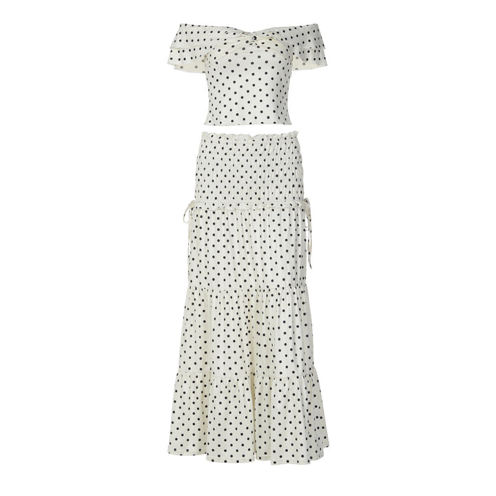 Dame To-delt Polka-Dots Sæt med skulderfri top og svajende nederdel Skovae