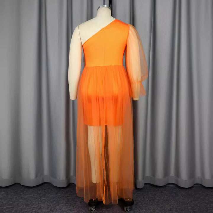 Dame elegant one-shoulder kjole med gennemsigtig tulleovertræk Skovae