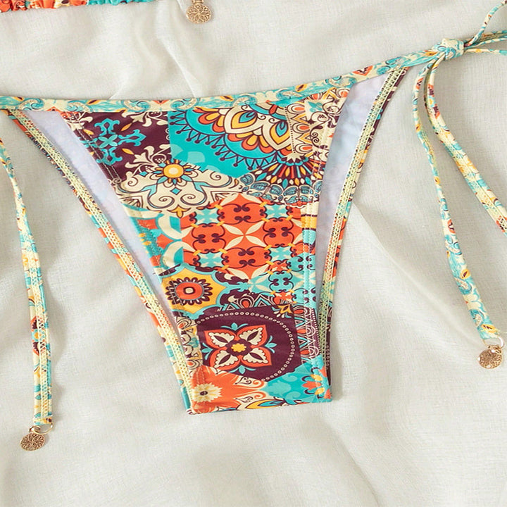 Dame Triangel-Bikini med blomstermønster og elegante bindebånd Skovae