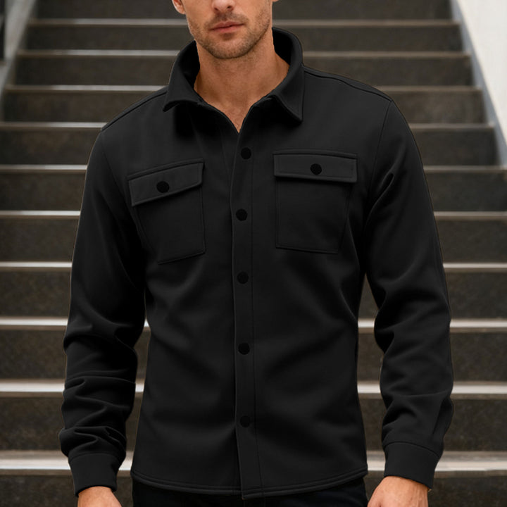 Herren nan Twill-overshirt med skjortekrave, påsyede brystlapper og lige søm Skovae